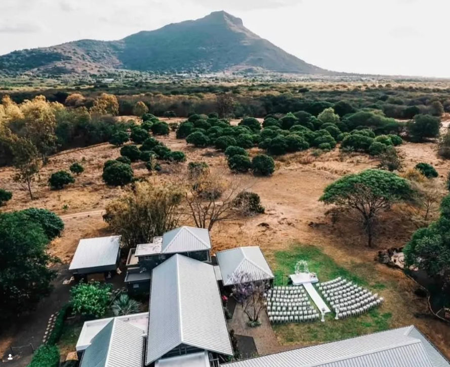 Aerial view of Domaine Walinzi and the surrounding mountains